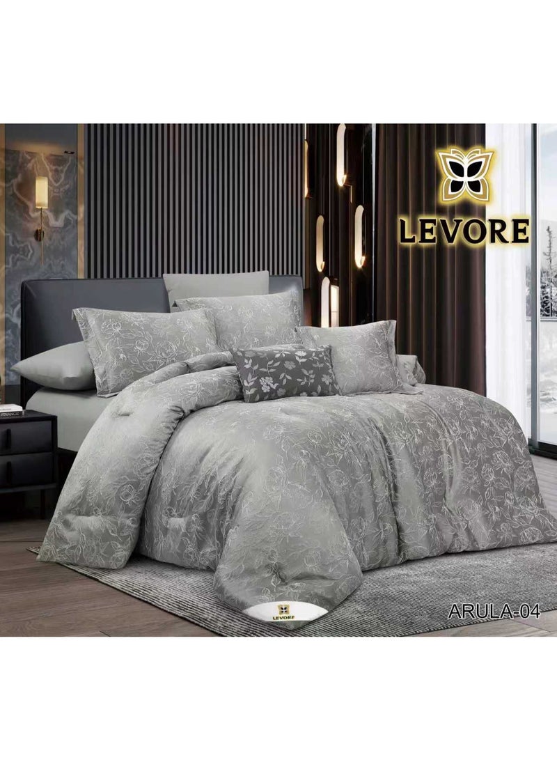 LEVORE 8-piece bedspread set, 100% soft cotton, floral pattern, double-sided, summer style, with filling and fasteners, suitable for King bed. NELLIE-04